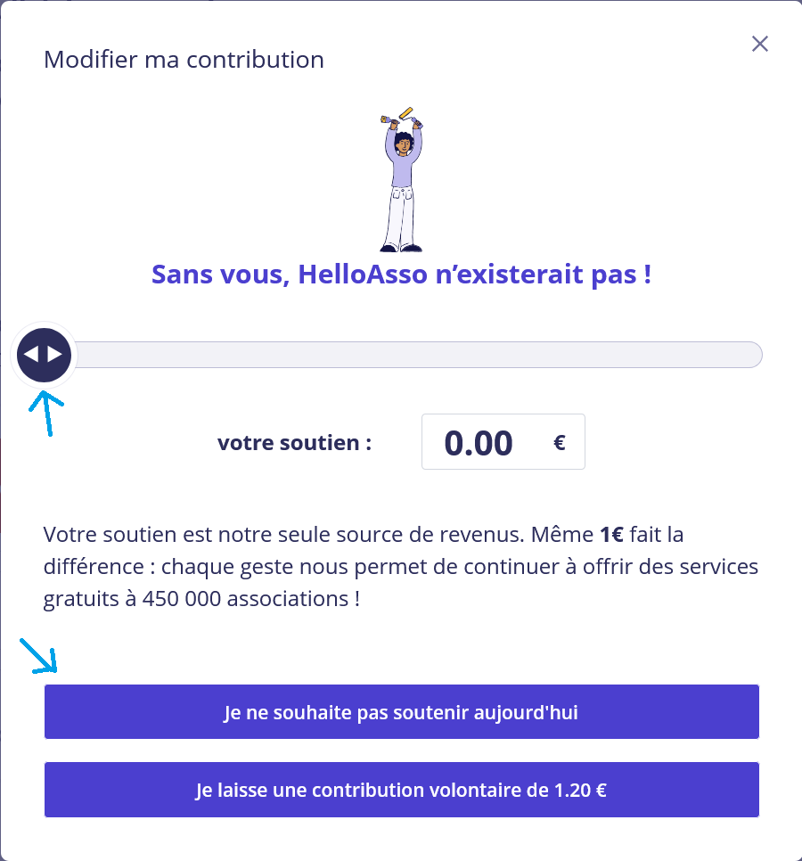 pas de contribution au fonctionnement de HelloAsso
